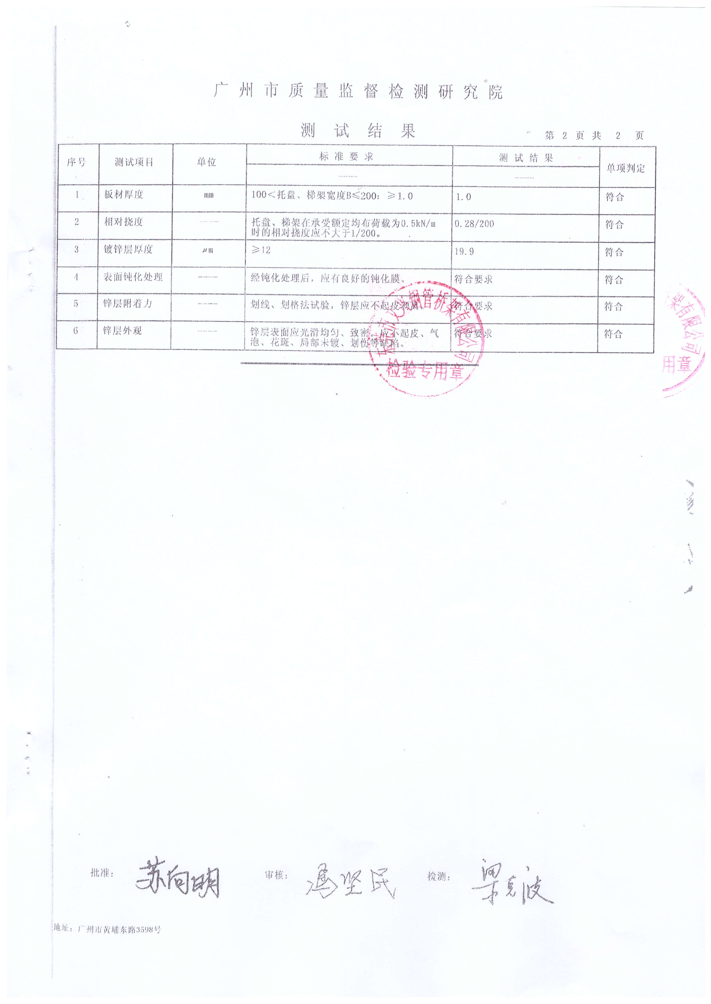 電纜橋架檢驗報告結(jié)果